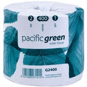 PACIFIC G2400 GREEN TOILET TISSUE INDIVIDUALLY WRAPPED RECYCLED 2 PLY W100MM X L110M 400 SHEETS PER ROLL CTN 48