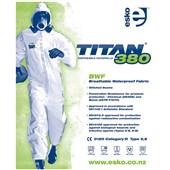 TITAN 380 COVERALL DISPOSABLE POLYETHYLENE BWF CE TYPE 56 CAT3 LARGE WHITE