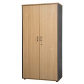 FIRSTLINE CUPBOARD 4 SHELVES WOODEN LOCKABLE W900 X D450 X H1800MM IRONSTONE AND BEECH