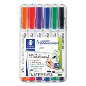 STAEDTLER 341 LUMOCOLOR COMPACT WHITEBOARD MARKER BULLET 20MM ASSORTED PACK 6