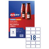 AVERY 980013 L7109 BLANK PRINTABLE LABELS RECTANGLE LASERINKJET 18UP GLOSSY WHITE PACK 10