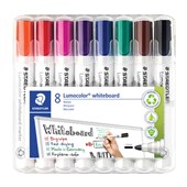 STAEDTLER 351 LUMOCOLOR WHITEBOARD MARKER BULLET 20MM ASSORTED PACK 8