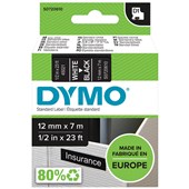 DYMO 45021 D1 LABELLING TAPE 12MM X 7M WHITE ON BLACK