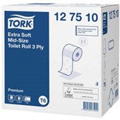 TORK 127510 T6 PREMIUM MIDSIZE TOILET ROLL 3 PLY 70M WHITE ROLL CARTON 27