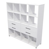 ZEALAND CUBBY HOLE BOOKCASE 12 CUBE 4 DRAWERS W1600 X D400 X H1650MM WHITE