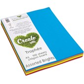 TROPHEE COLOURED PAPER A4 210GSM ASSORTED BRIGHTS PACK 100