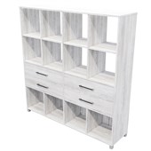 ZEALAND CUBBY HOLE BOOKCASE 12 CUBE 4 DRAWERS W800 X D400 X H1650MM NORDIC PINE