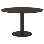 KNIGHT POLO TABLE ROUND BASE D1200 X H730MM BLACK BASE DARK OAK TOP