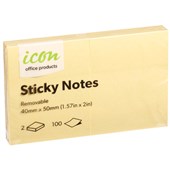 ICON STICKY NOTES 40MM X 50MM YELLOW 2 PACK