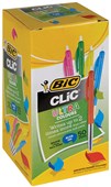 BIC CLIC MEDIUM BALLPOINT PEN RETRACTABLE MULTICOLOUR BARREL 10MM BLUE BOX 50