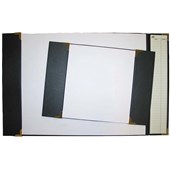 GBP L6BK DESK PAD HOLDER A2 FOAMED FLAPS WITH PHONE INDEX GOLD CORNERS BLACK